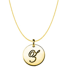"Z" 14K Yellow Gold Script Engraved Initial Disk Pendant fine designer jewelry for men and women