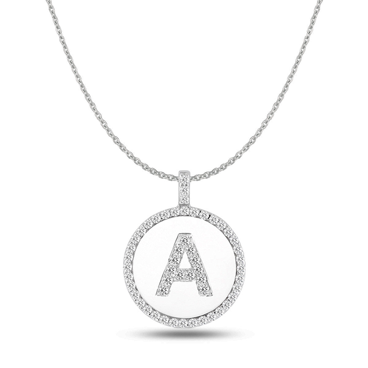 Pendentif disque en or blanc 14 carats avec initiale en diamant « A » (0,53 ct), bijoux de créateur raffinés pour hommes et femmes