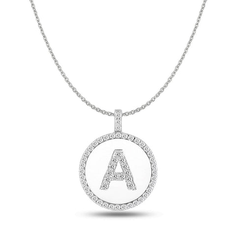 "A" Diamond Initial  14K White Gold Disk Pendant (0.53ct) - JewelryAffairs
 - 1