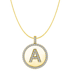 Pendentif disque en or jaune 14 carats avec initiale en diamant « A » (0,53 ct), bijoux de créateur raffinés pour hommes et femmes