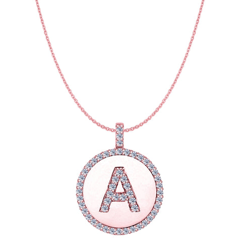 "A" Diamond Initial 14K Rose Gold Disk Pendant (0.53ct) - JewelryAffairs
 - 1