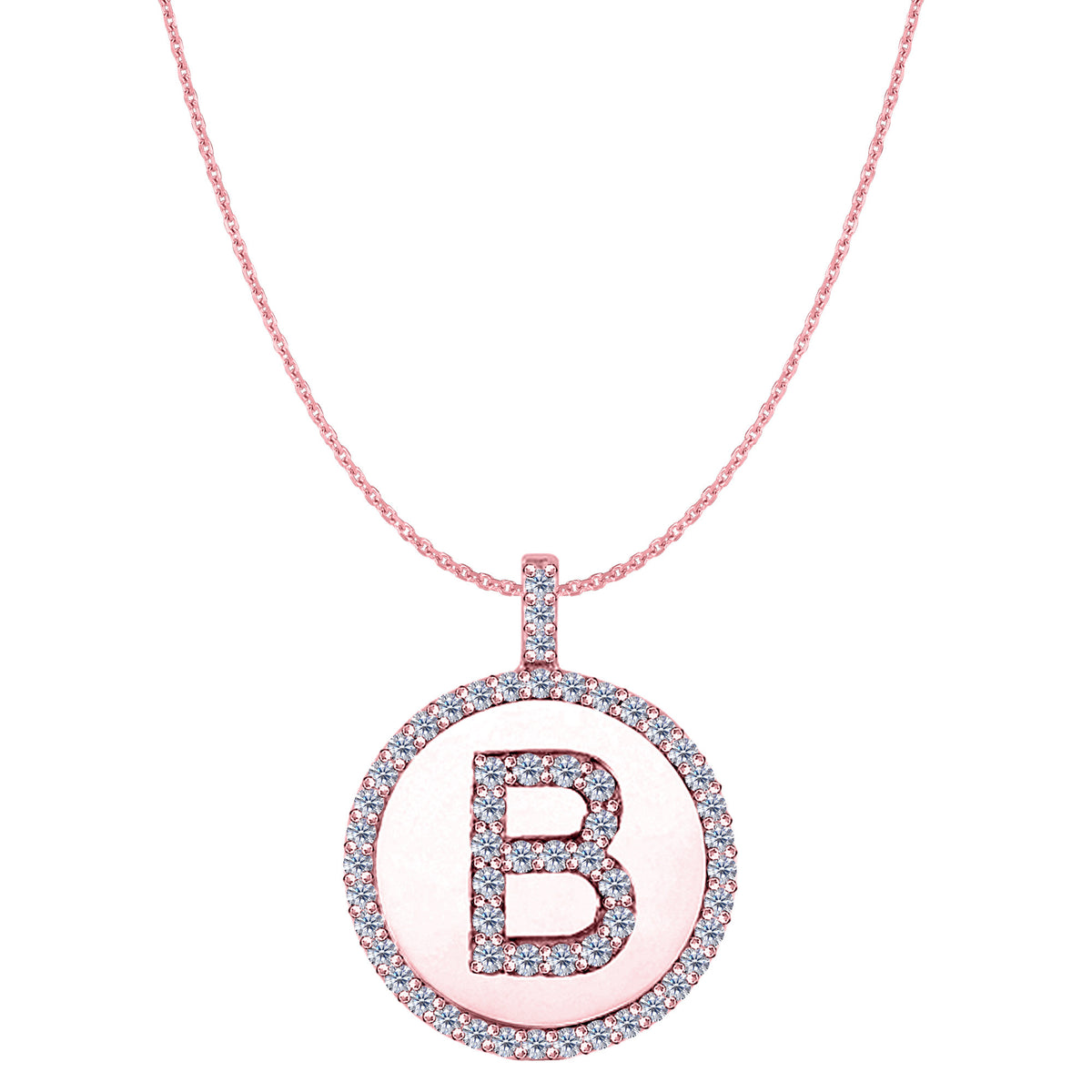 Pendentif disque en or rose 14 carats avec initiale en diamant « B » (0,60 ct), bijoux de créateur raffinés pour hommes et femmes