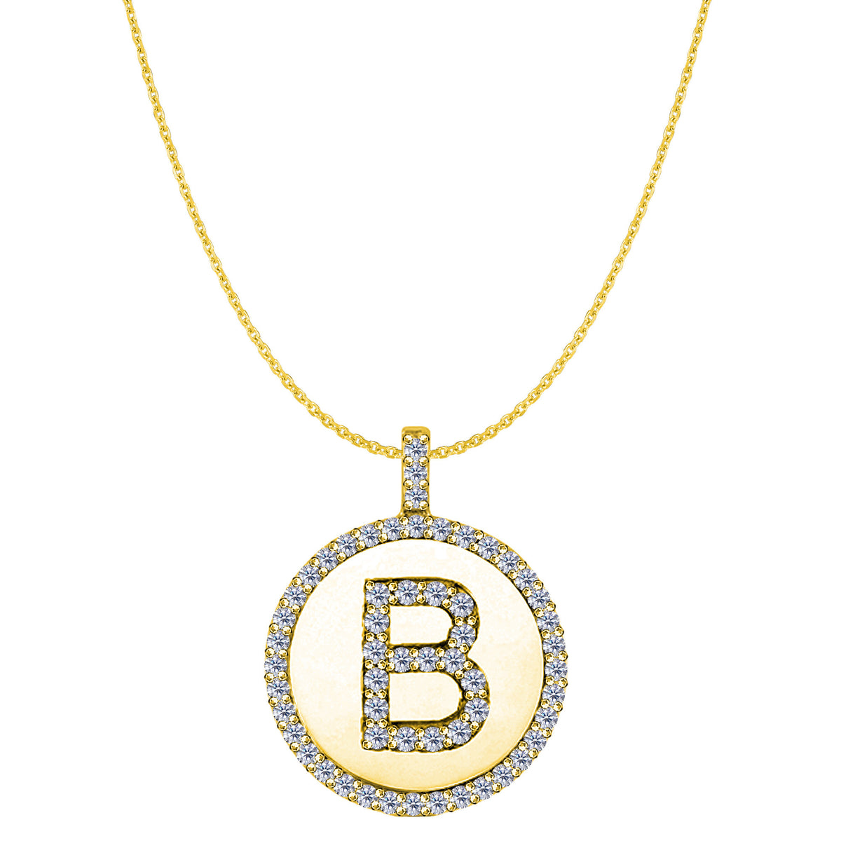 "B" Diamond Initial 14K Yellow Gold Disk Pendant (0.60ct) - JewelryAffairs
 - 1