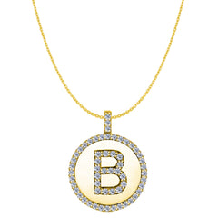 Colgante de disco de oro amarillo de 14 quilates con inicial de diamante "B" (0,60 quilates), joyería fina de diseño para hombres y mujeres