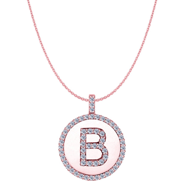 "B" Diamond Initial 14K Rose Gold Disk Pendant (0.60ct) - JewelryAffairs
 - 1