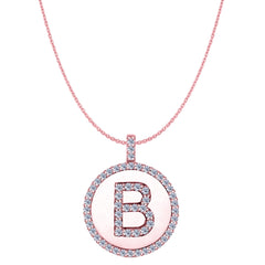 Colgante de disco de oro rosa de 14 quilates con inicial de diamante "B" (0,60 quilates), joyería fina de diseño para hombres y mujeres