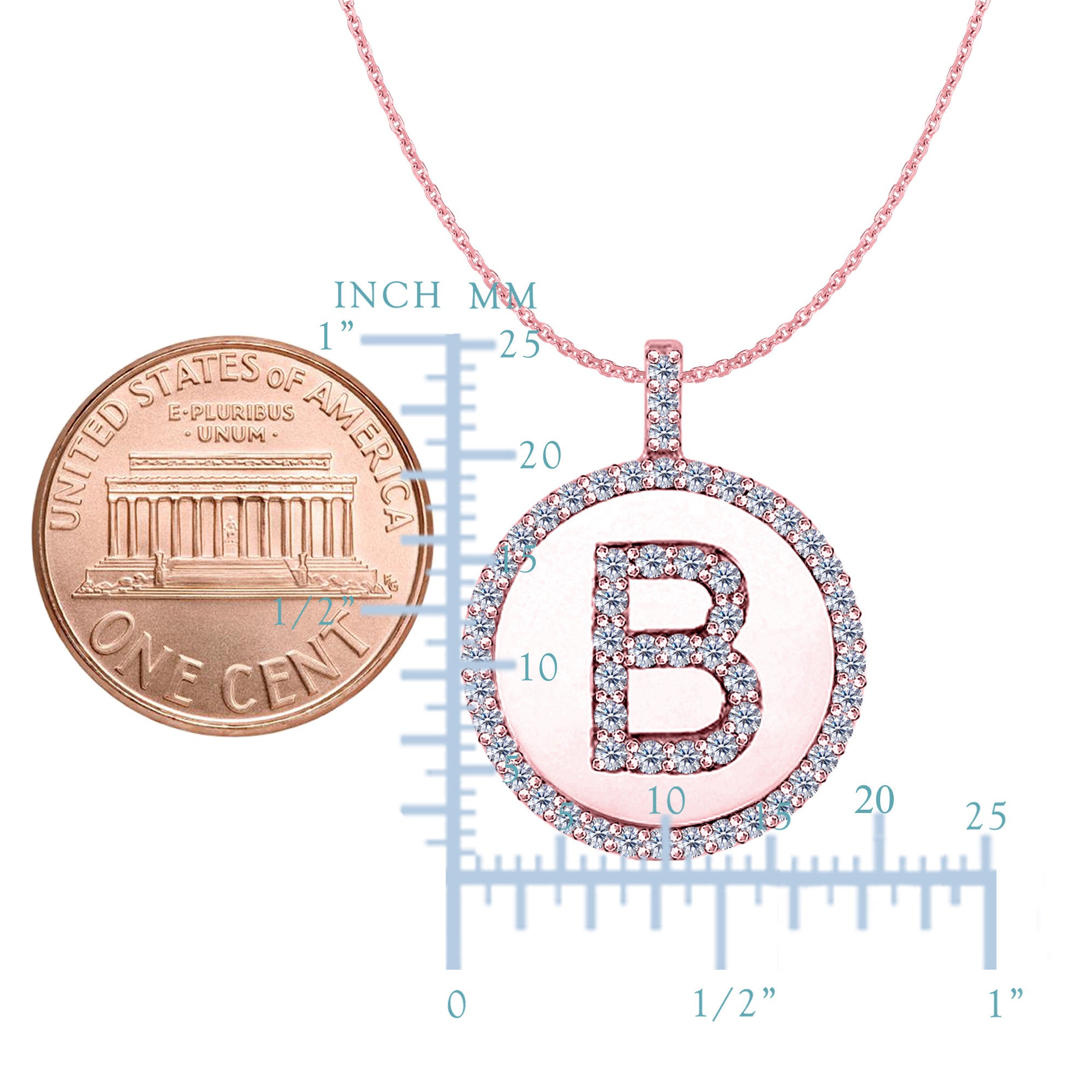 Pendentif disque en or rose 14 carats avec initiale en diamant « B » (0,60 ct), bijoux de créateur raffinés pour hommes et femmes