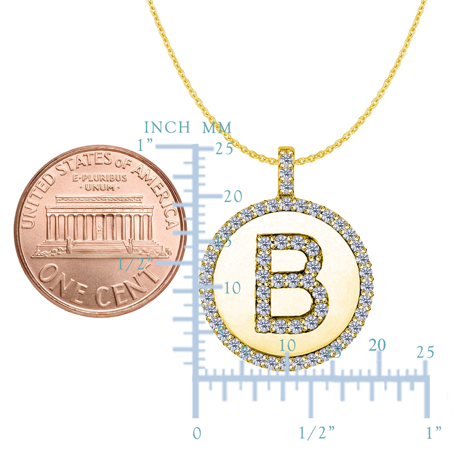 Pendentif disque en or jaune 14 carats avec initiale en diamant « B » (0,60 ct), bijoux de créateur raffinés pour hommes et femmes