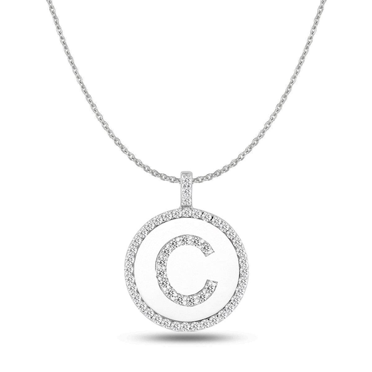 "C" Diamond Initial 14K hvidguld Disk Pendant (0,55ct) fine designersmykker til mænd og kvinder