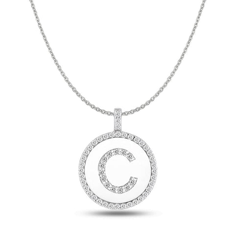 "C" Diamond Initial 14K White Gold Disk Pendant (0.55ct) - JewelryAffairs
 - 1