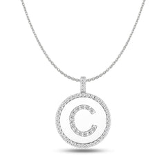 "C" Diamond Initial 14K hvitt gull Disk anheng (0,55ct) fine designersmykker for menn og kvinner