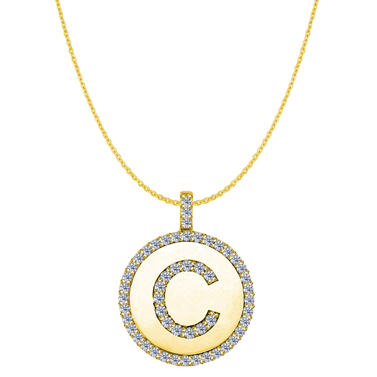"C" Diamond Initial 14K Yellow Gold Disk Pendant (0.55ct) fine designer jewelry for men and women
