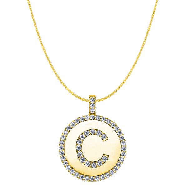 "C" Diamond Initial 14K Yellow Gold Disk Pendant (0.55ct) - JewelryAffairs
 - 1
