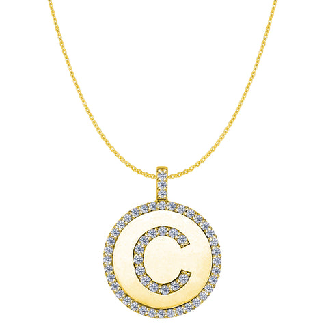 "C" Diamond Initial 14K Yellow Gold Disk Pendant (0.55ct) - JewelryAffairs
 - 1