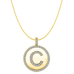 Pendentif disque en or jaune 14 carats avec initiale en diamant « C » (0,55 ct), bijoux de créateur raffinés pour hommes et femmes