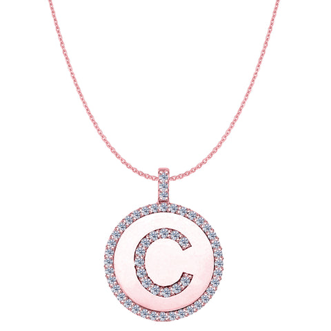 "C" Diamond Initial 14K Rose Gold Disk Pendant (0.55ct) - JewelryAffairs
 - 1