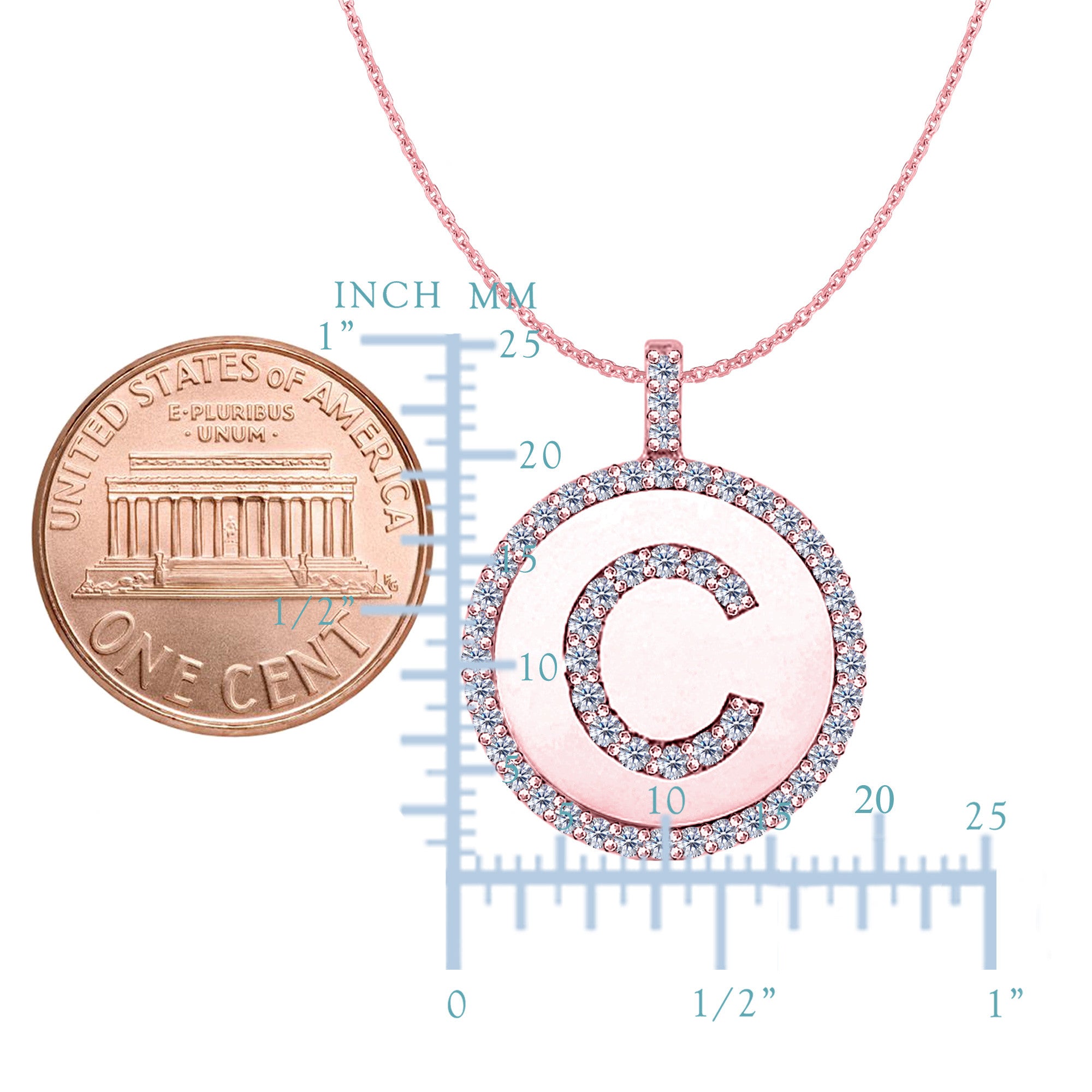"C" Diamond Initial 14K Rose Gold Disk Pendant (0,55ct) fina designersmycken för män och kvinnor