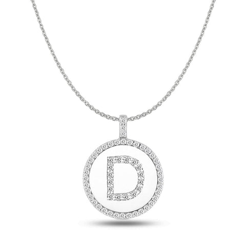 "D" Diamond Initial  14K White Gold Disk Pendant (0.56ct) - JewelryAffairs
 - 1