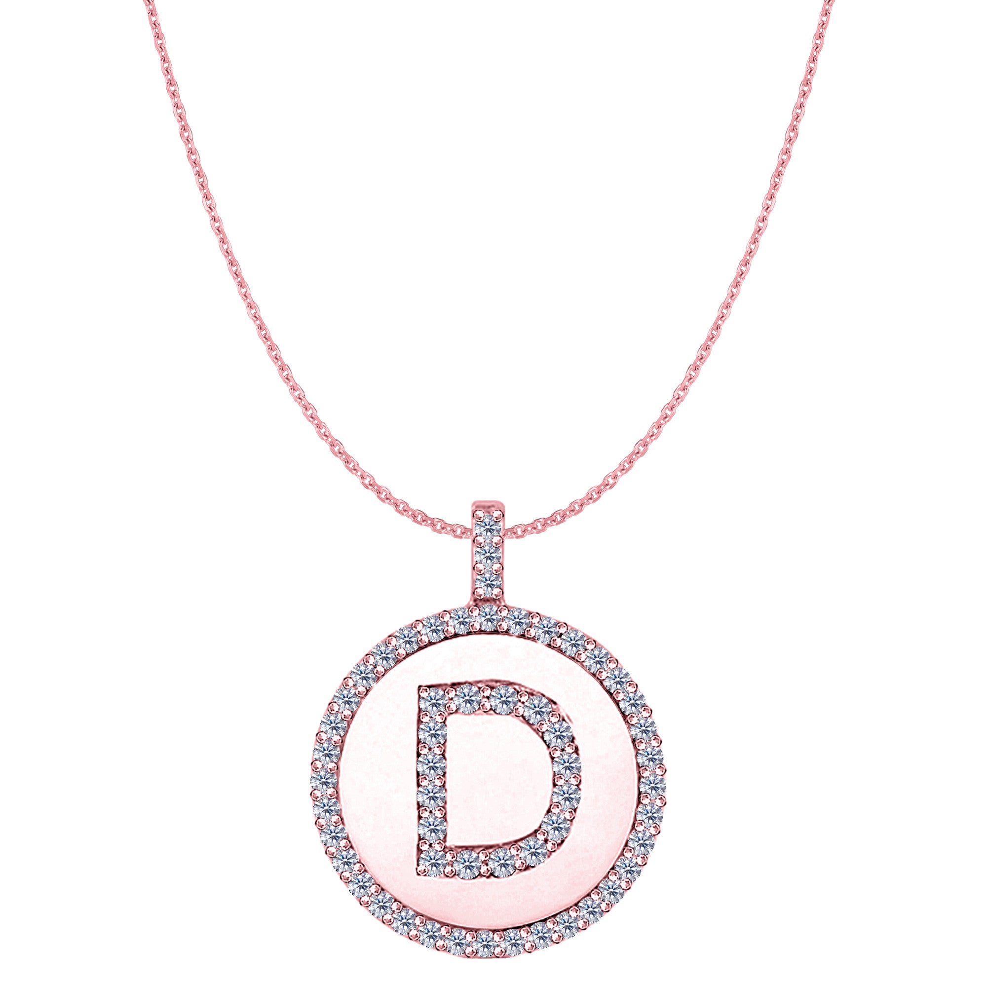 "D" Diamond Initial 14K Rose Gold Disk Pendant (0.56ct) fine designer jewelry for men and women