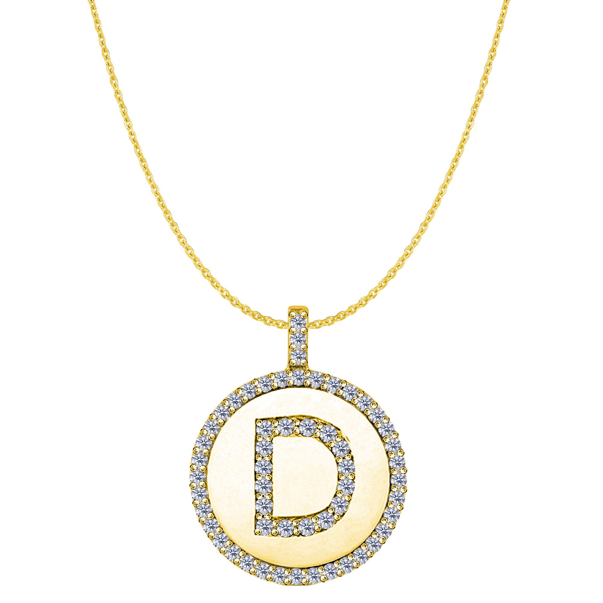 "D" Diamond Initial 14K Yellow Gold Disk Pendant (0.56ct) - JewelryAffairs
 - 1
