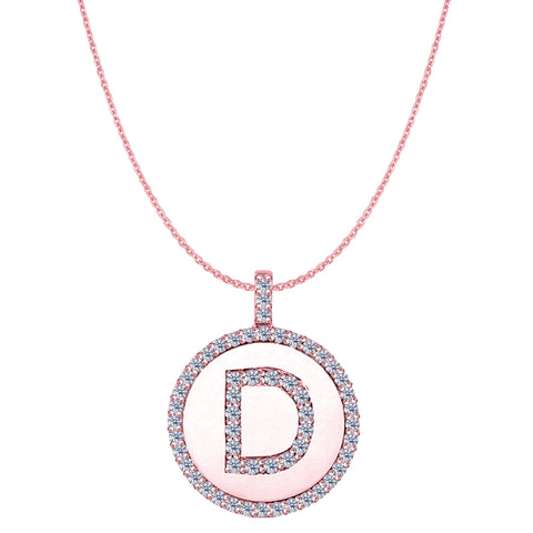 "D" Diamond Initial 14K Rose Gold Disk Pendant (0.56ct) - JewelryAffairs
 - 1
