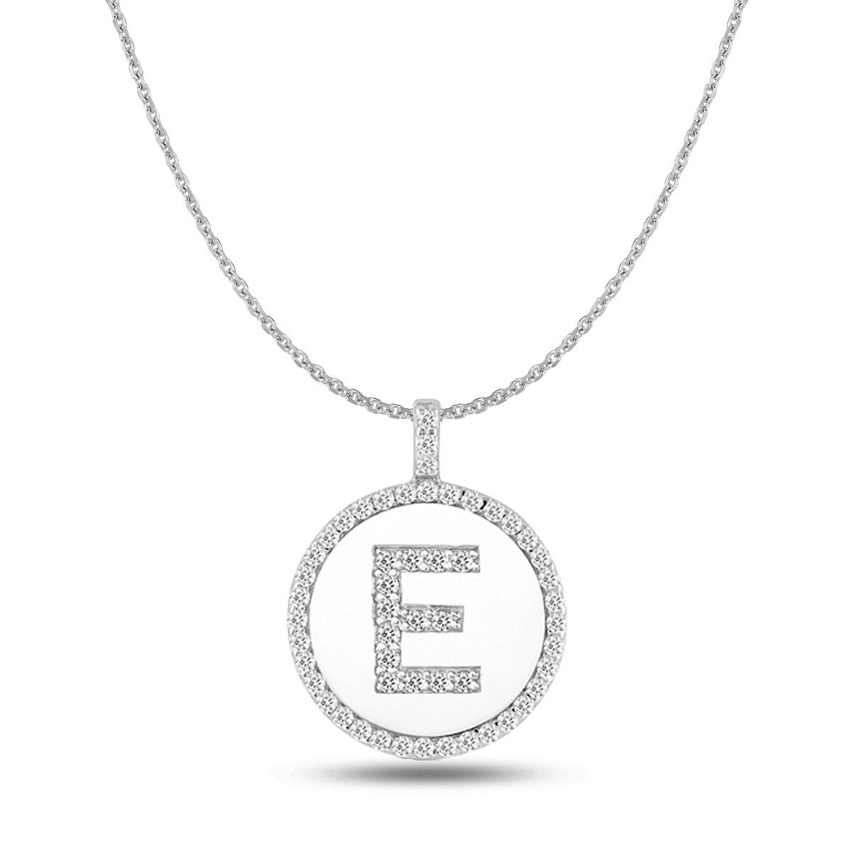 "E" Diamond Initial  14K White Gold Disk Pendant (0.53ct) - JewelryAffairs
 - 1