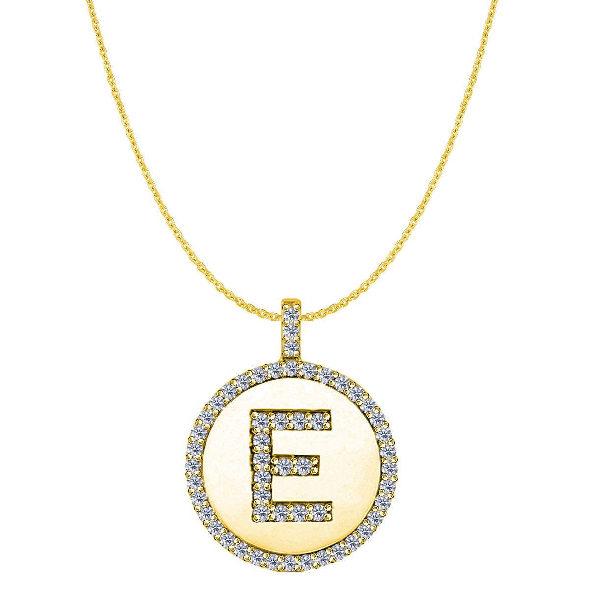 "E" Diamond Initial 14K Yellow Gold Disk Pendant (0.53ct) - JewelryAffairs
 - 1
