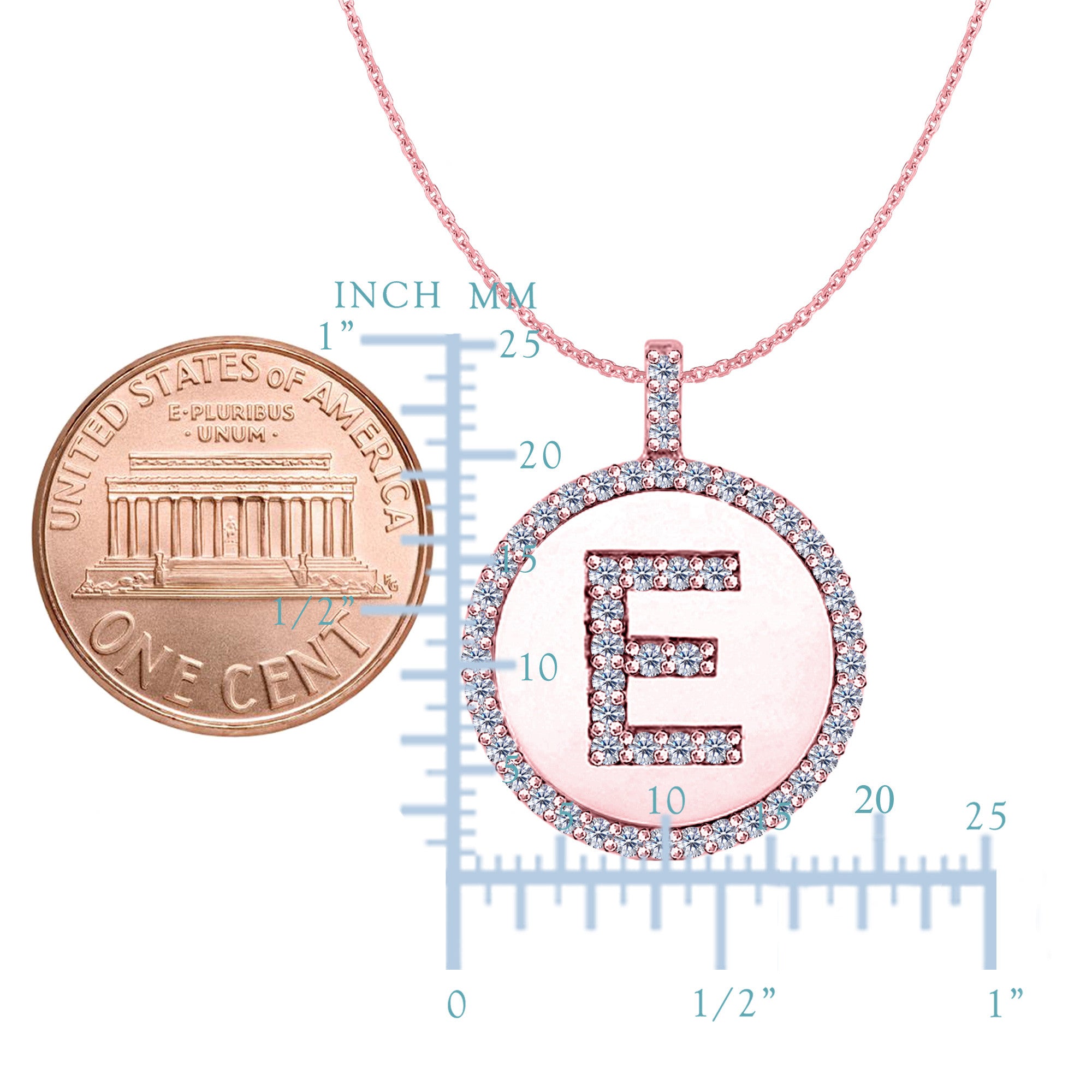 "E" Diamond Initial 14K Rose Gold Disk Pendant (0.53ct) - JewelryAffairs
 - 2