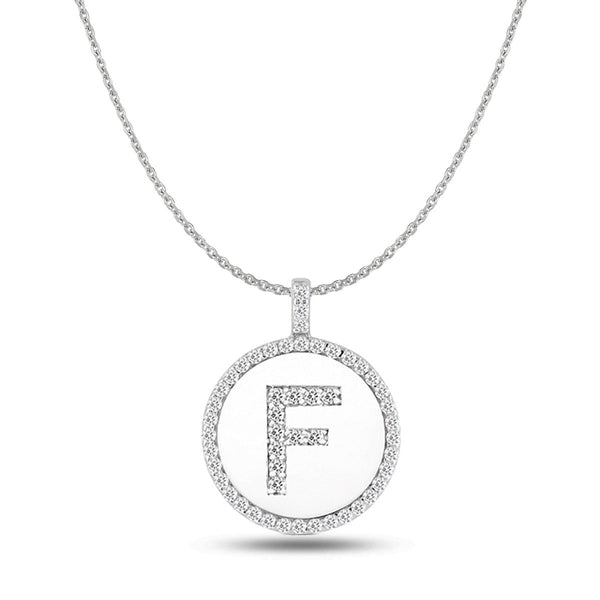 "F" Diamond Initial  14K White Gold Disk Pendant (0.51ct) - JewelryAffairs
 - 1