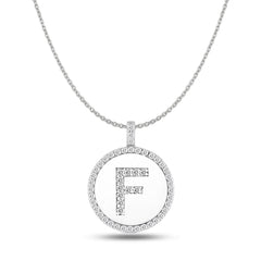"F" Diamond Initial 14K White Gold Disk Pendant (0.51ct) fine designer jewelry for men and women