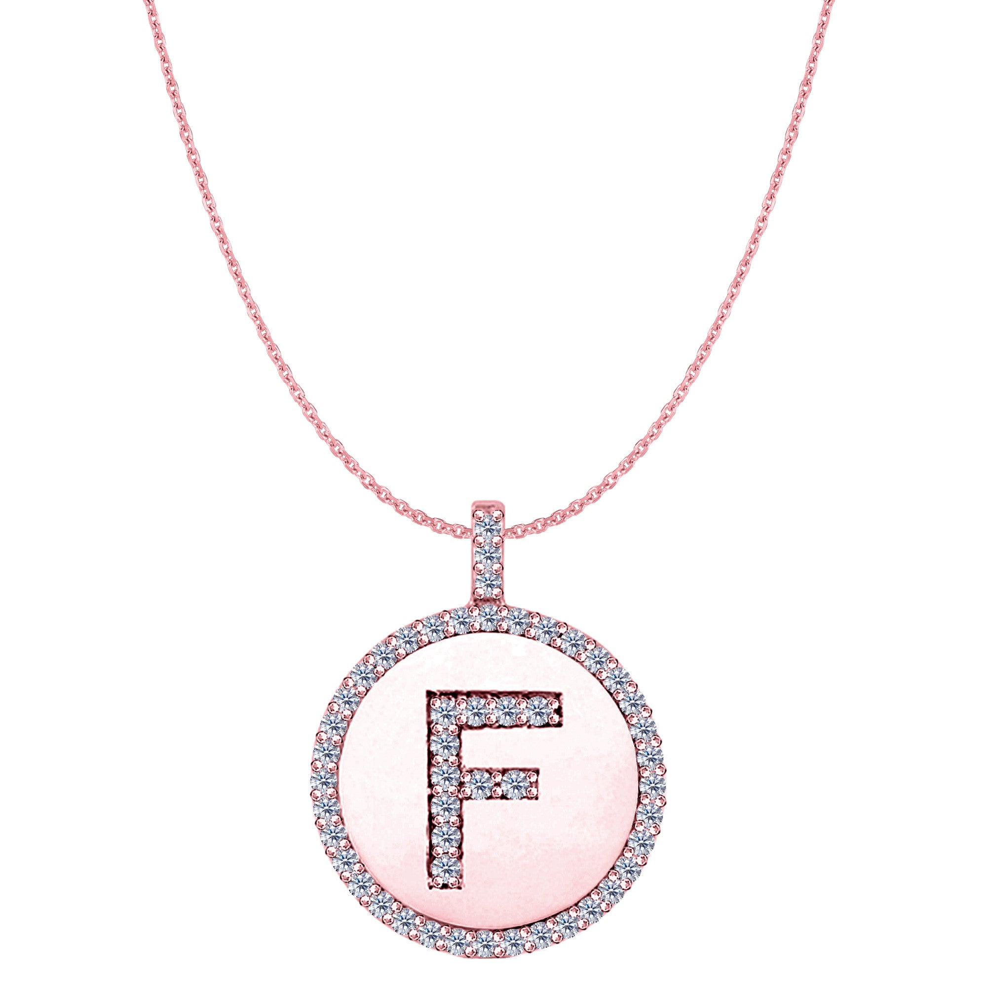 "F" Diamond Initial 14K Rose Gold Disk Pendant (0.51ct) - JewelryAffairs
 - 1