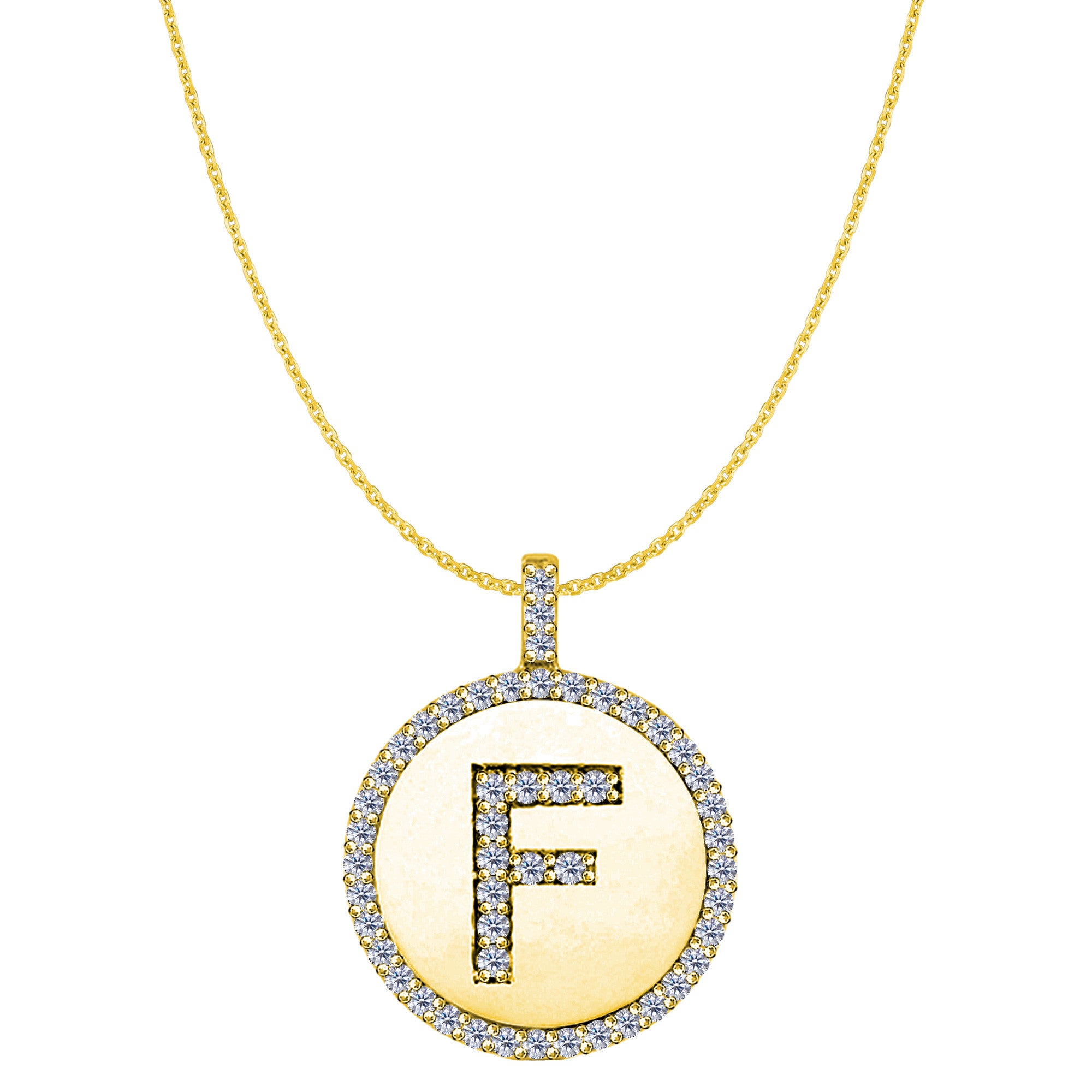 "F" Diamond Initial 14K Yellow Gold Disk Pendant (0.51ct) fine designer jewelry for men and women
