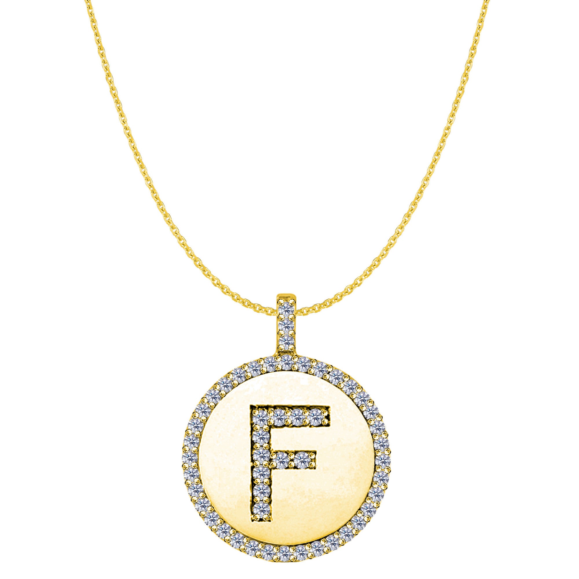 "F" Diamond Initial 14K Yellow Gold Disk Pendant (0.51ct) - JewelryAffairs
 - 1
