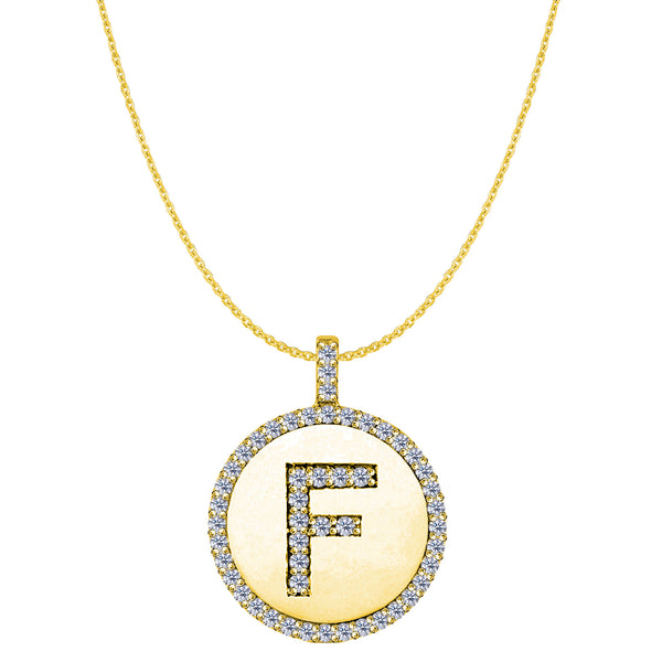 "F" Diamond Initial 14K Yellow Gold Disk Pendant (0.51ct) - JewelryAffairs
 - 1