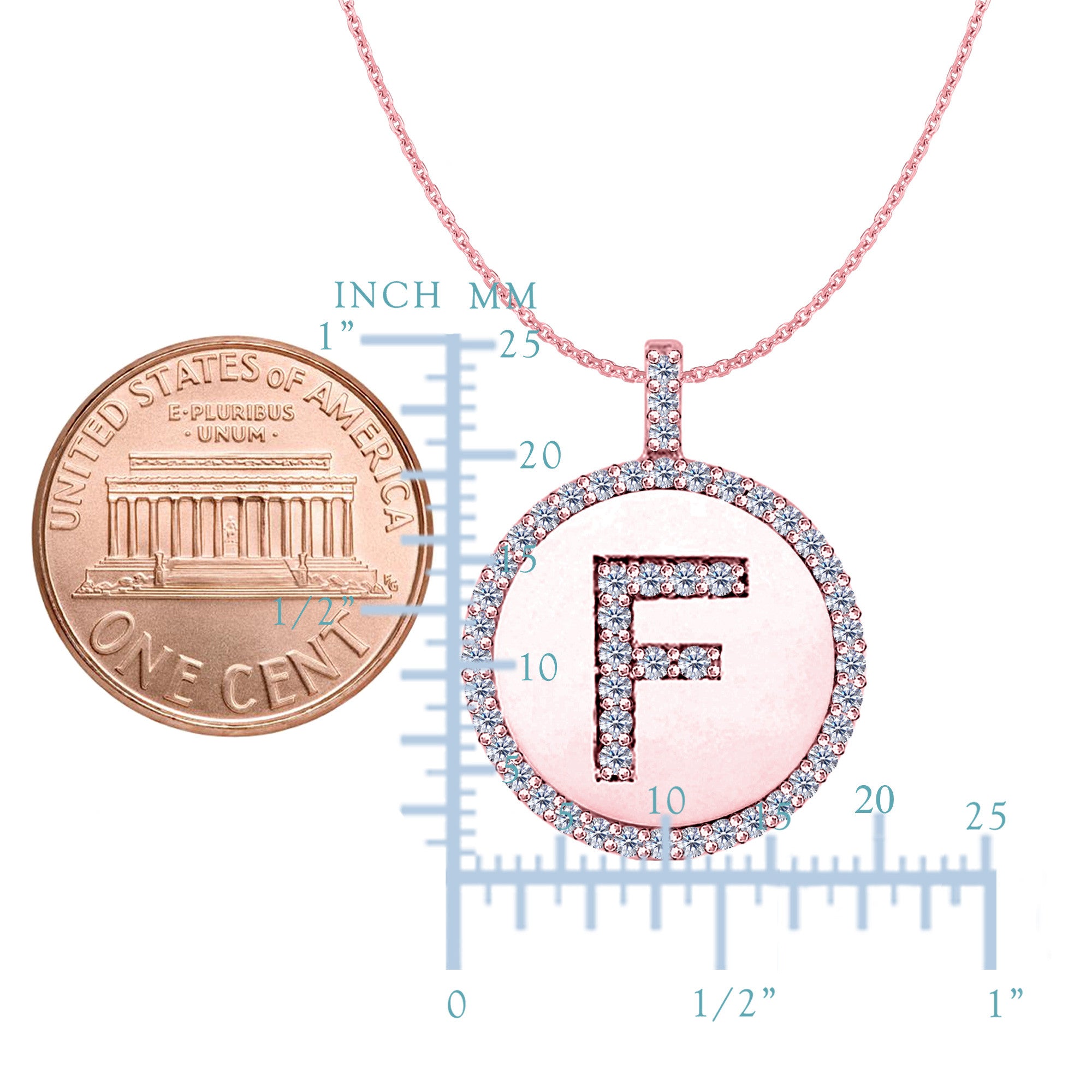 "F" Diamond Initial 14K Rose Gold Disk Pendant (0.51ct) - JewelryAffairs
 - 2