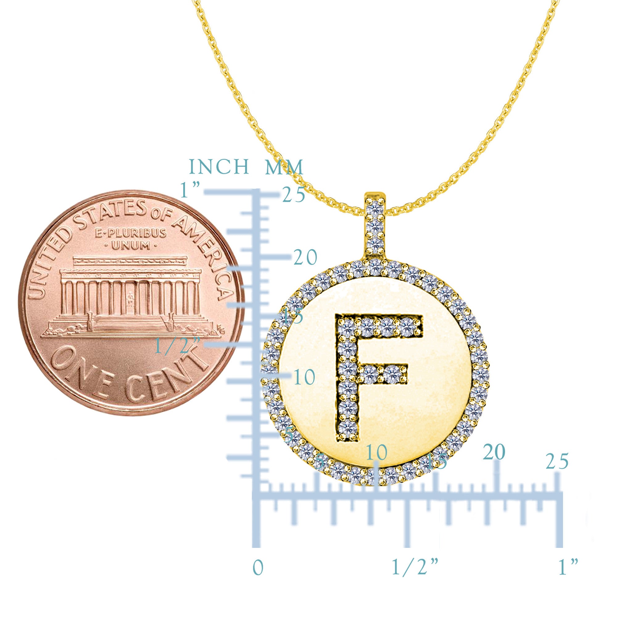 "F" Diamond Initial 14K Yellow Gold Disk Pendant (0.51ct) - JewelryAffairs
 - 2