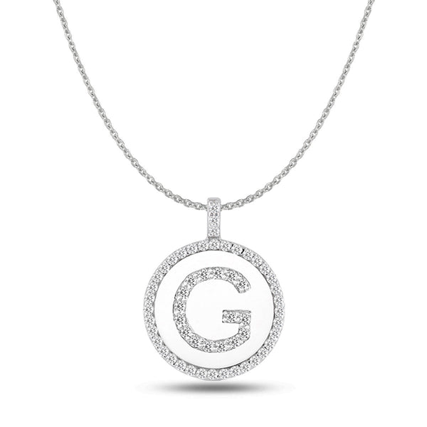 "G" Diamond Initial  14K White Gold Disk Pendant (0.56ct) - JewelryAffairs
 - 1