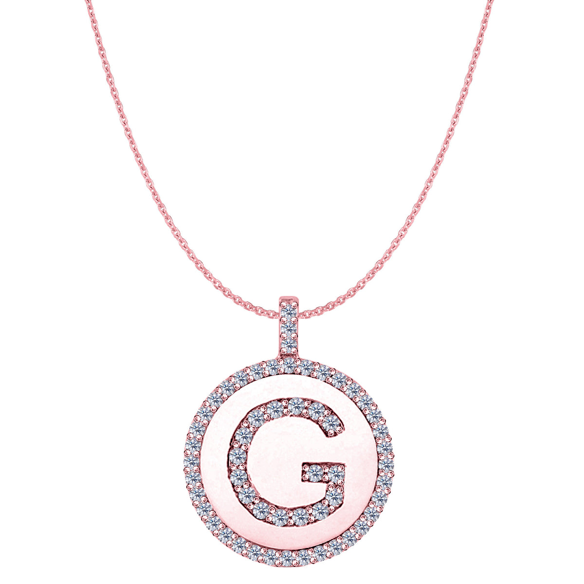 "G" Diamond Initial 14K Rose Gold Disk Pendant (0.56ct) - JewelryAffairs
 - 1