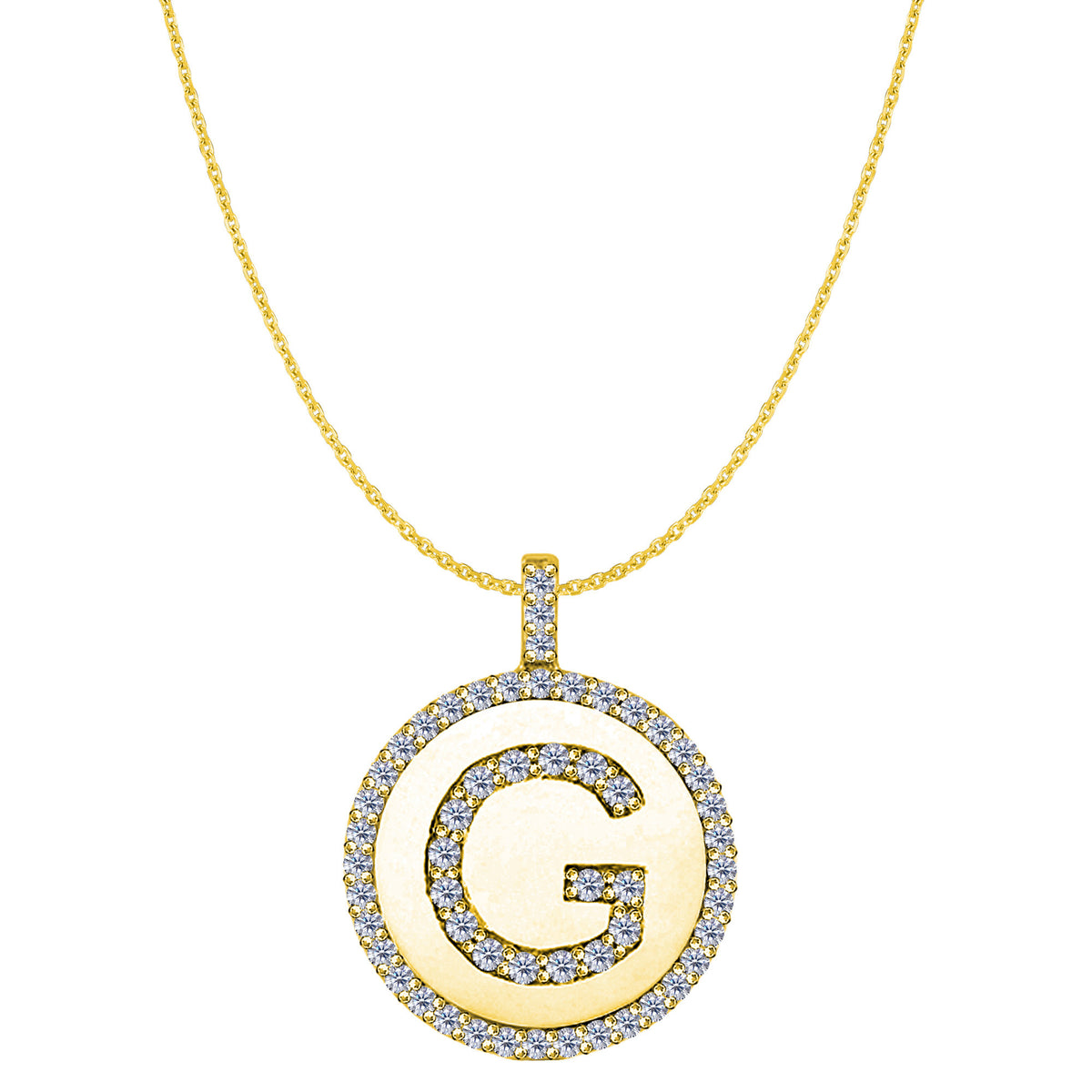 "G" Diamond Initial 14K Yellow Gold Disk Pendant (0.56ct) fine designer jewelry for men and women