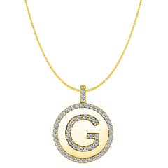 "G" Diamond Initial 14K Yellow Gold Disk Pendant (0.56ct) fine designer jewelry for men and women