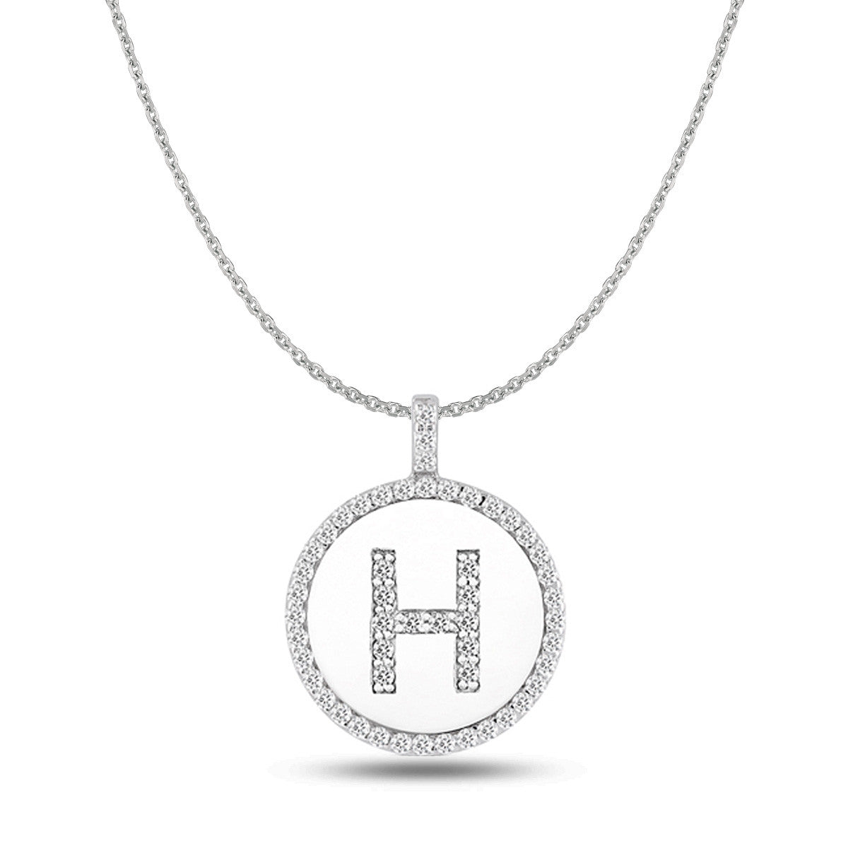 "H" Diamond Initial 14K White Gold Disk Pendant (0.54ct) fine designer jewelry for men and women