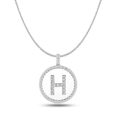 "H" Diamond Initial  14K White Gold Disk Pendant (0.54ct) - JewelryAffairs
 - 1