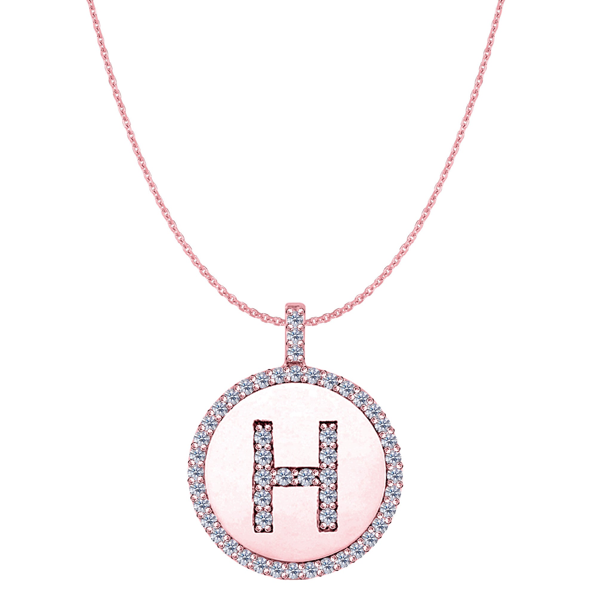 "H" Diamond Initial 14K Rose Gold Disk Pendant (0.54ct) fine designer jewelry for men and women