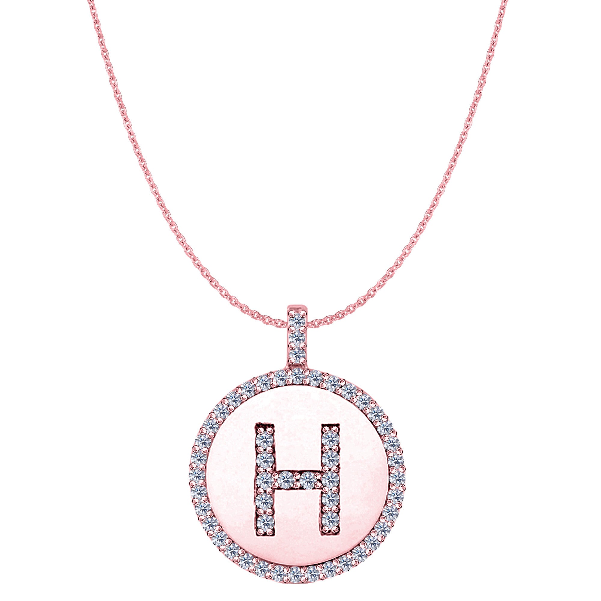 "H" Diamond Initial 14K Rose Gold Disk Pendant (0.54ct) - JewelryAffairs
 - 1
