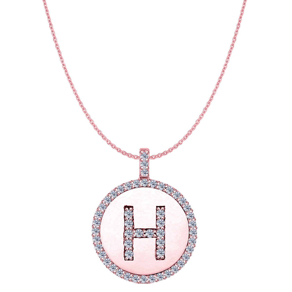 "H" Diamond Initial 14K Rose Gold Disk Pendant (0.54ct) fine designer jewelry for men and women
