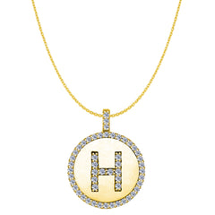 "H" Diamond Initial 14K Yellow Gold Disk Pendant (0.54ct) - JewelryAffairs
 - 1