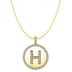 "H" Diamond Initial 14K Yellow Gold Disk Pendant (0.54ct) - JewelryAffairs
 - 1
