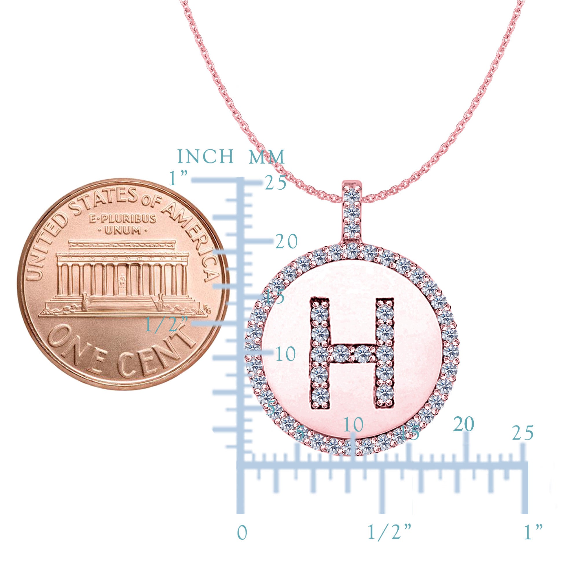 "H" Diamond Initial 14K Rose Gold Disk Pendant (0.54ct) fine designer jewelry for men and women