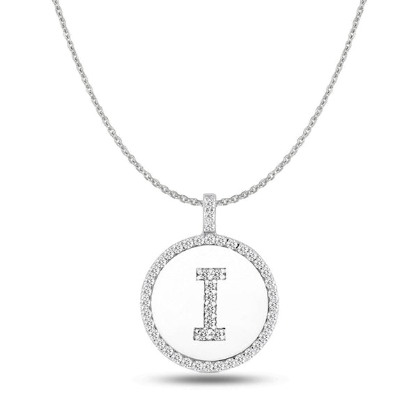 "I" Diamond Initial  14K White Gold Disk Pendant (0.48ct) - JewelryAffairs
 - 1