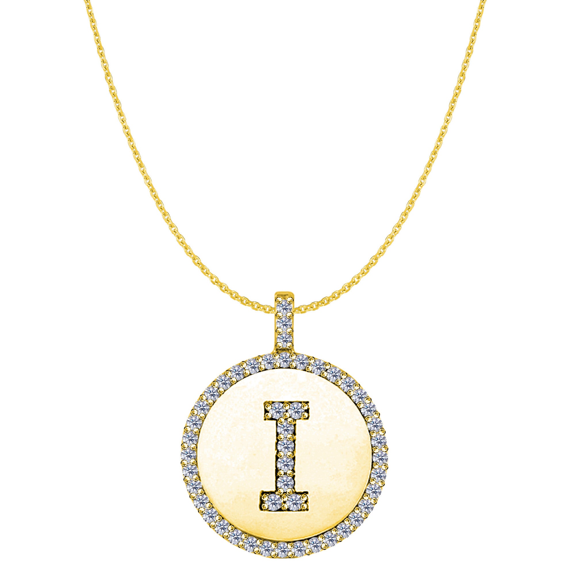 "I" Diamond Initial 14K Yellow Gold Disk Pendant (0.48ct) fine designer jewelry for men and women